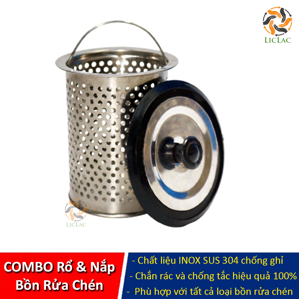 COMBO Nắp Đậy và Rổ Lọc Rác dùng cho bồn rửa chén giúp chặn nước, lọc rác và chống tắc hiệu quả - LICLAC