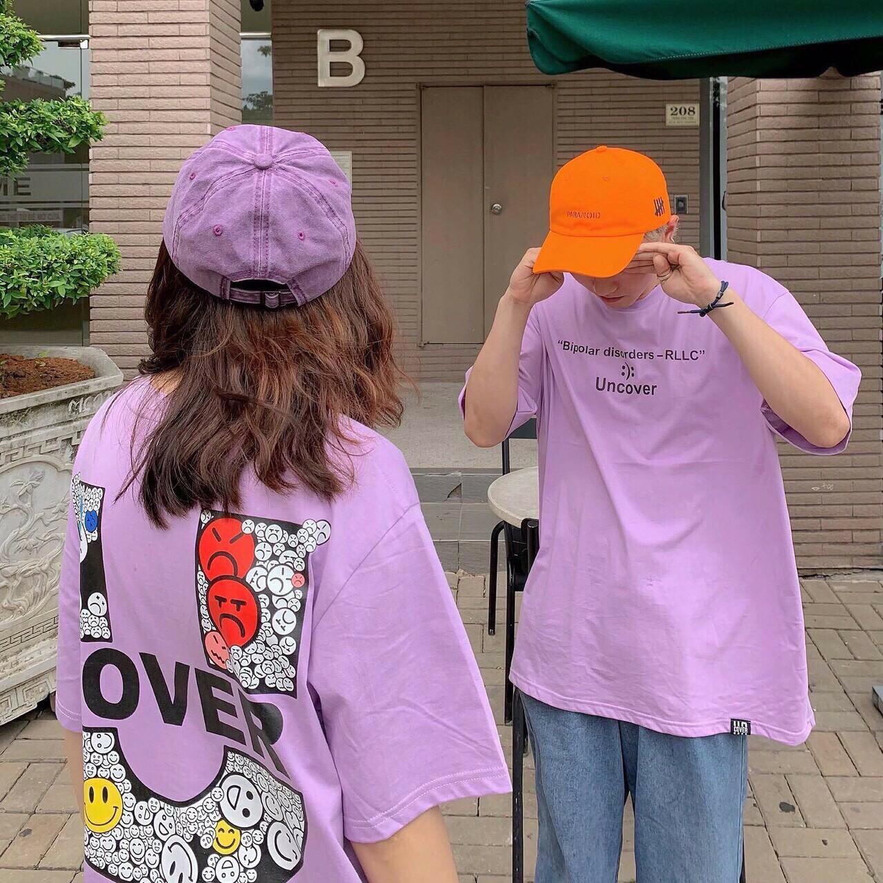 Áo Thun Form Rộng In Chữ UNCOVER Kết Hợp Icon Cảm Xúc Phá Cách TTSL0254