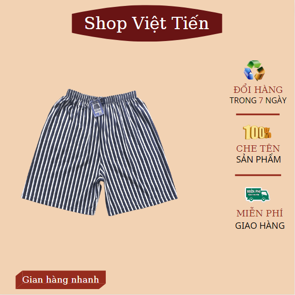 Quần đùi Nam mặc nhà kẻ sọc, chất liệu thun cotton  co giãn 4 chiều,thoáng mát,thấm hút mồ hôi,với thiết kế đơn giản hợp thời trang,hàng Việt Nam VT-18 VIỆT TIẾN