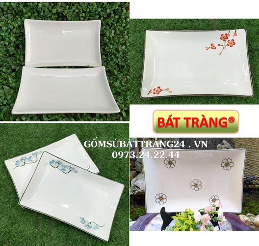 ĐĨA SỨ BÁT TRÀNG HÌNH CHỮ NHẬT DĨA SỨ TRẮNG ĂN CƠM ĐĨA ĂN ĐẸP SÂU LÒNG
