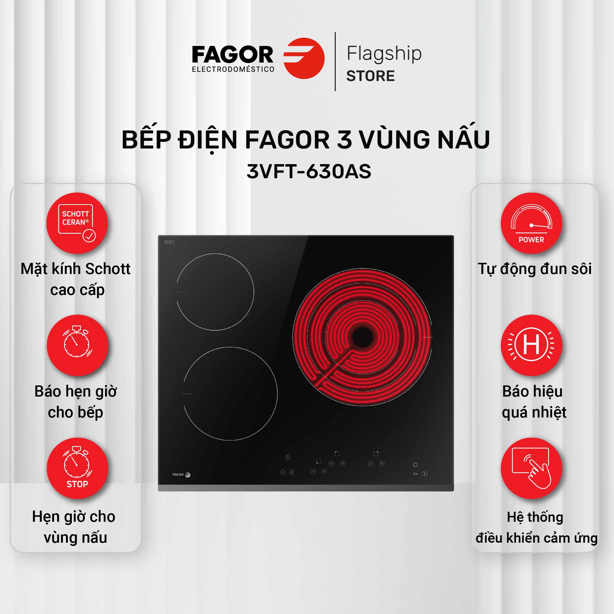 Bếp điện FAGOR 3 vùng nấu 3VFT-630AS