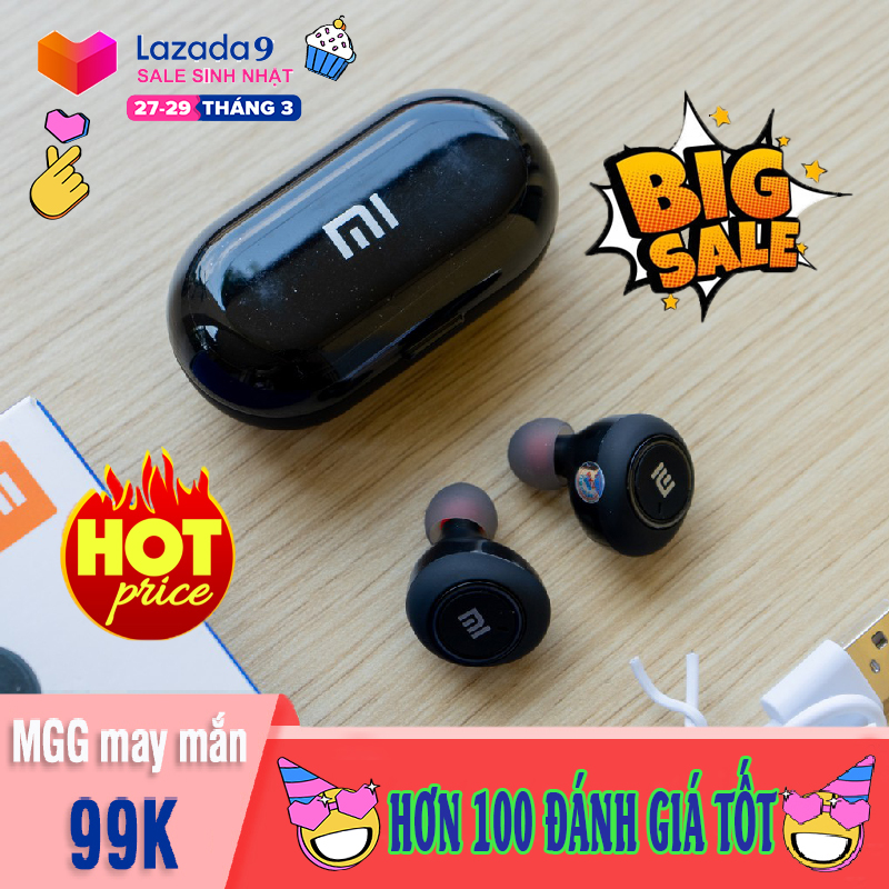 Tai nghe bluetooth airdots redmi 2 true wireless công nghệ 5.0 kèm dock sạc-tai nghe không dây tai nghe đời mới