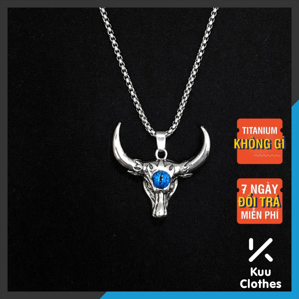 Dây Chuyền Nam Hình Đầu Trâu Buffalo Cá Tính Kuu Clothes Màu Bạc Xanh Đỏ - Mặt Vòng Cổ Nam Mạnh Mẽ Thép Titan Không Gỉ