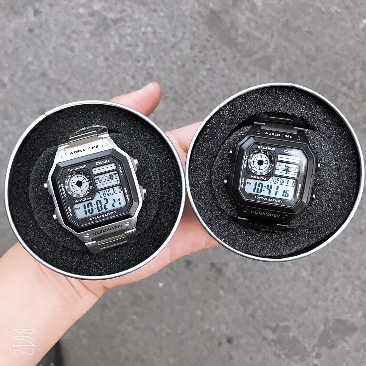 Đồng hồ nam Casio AE 1200-WHD classic chống nước , dây thép không gỉ (dây bạc mặt đen)- NHATNAM.WATCHES