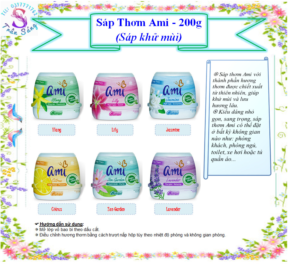 Sáp thơm Ami khử mùi 200g (Nhiều hương lựa chọn)  hương thơm chiết xuất thiên nhiên