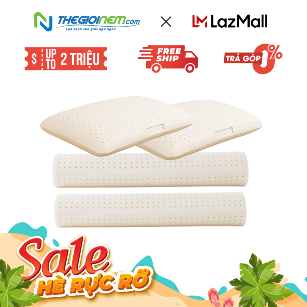 [Trả góp 0%] Bộ 2 gối oval 45x65cmx12cm  và 2 gối ôm 35x100x18cm Liên Á