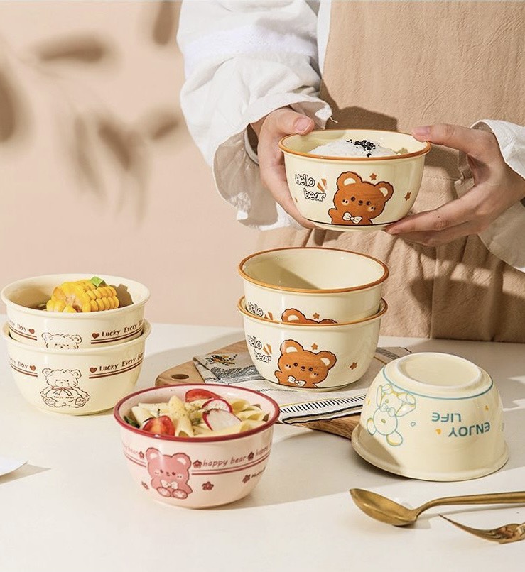 Bát ăn cơm, bát ăn chè dễ thương, Chén dĩa họa tiết gấu siêu xinh