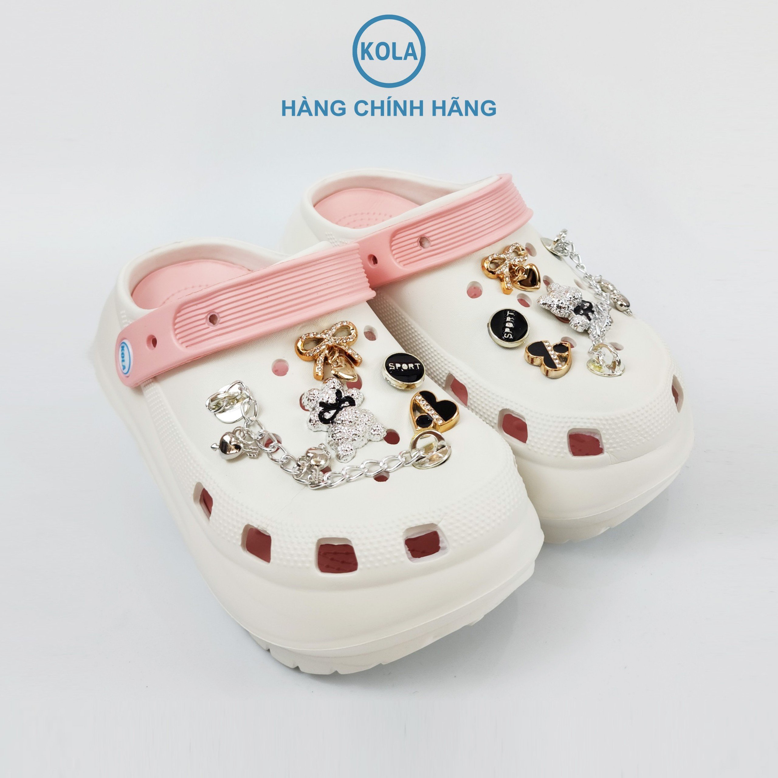 Dép Clogs sục nữ KOLA đế cao 7cm chất liệu EVA siêu nhẹ kèm sticker dễ thương có quai hậu