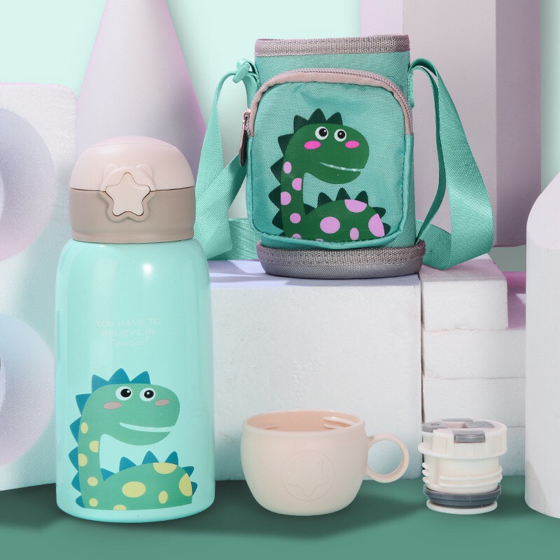 Bình nước giữ nhiệt cho bé bình nước trẻ em inox 304 dung tích 600ml kèm túi đựng.