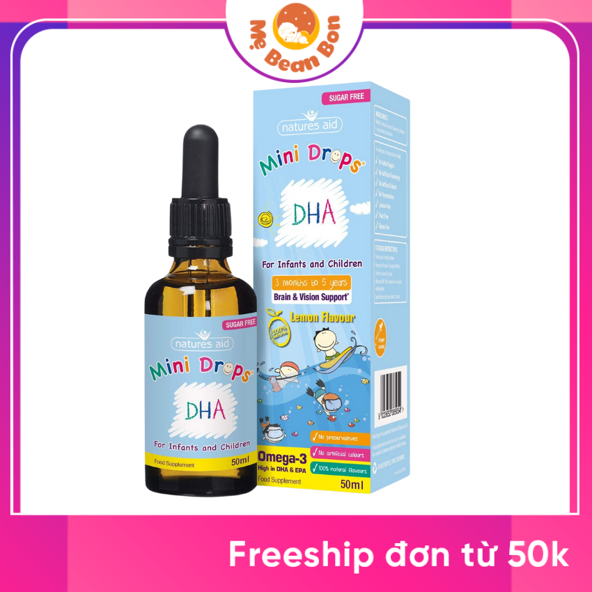 DHA cho bé Natures Aid DHA Drops, Anh (50ml dạng giọt) giúp phát triển não cho trẻ sơ sinh từ 3 tháng tuổi đến 5 tuổi