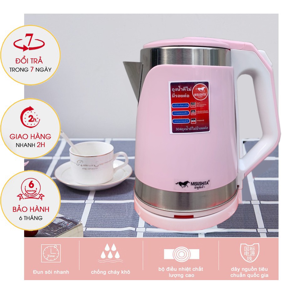 Ấm siêu tốc MITSUSHITA dung tích 2.2L công suất 1500W/Ấm siêu tốc bền, sang trọng/Ấm đun nước sôi nhanh/BH 12 tháng