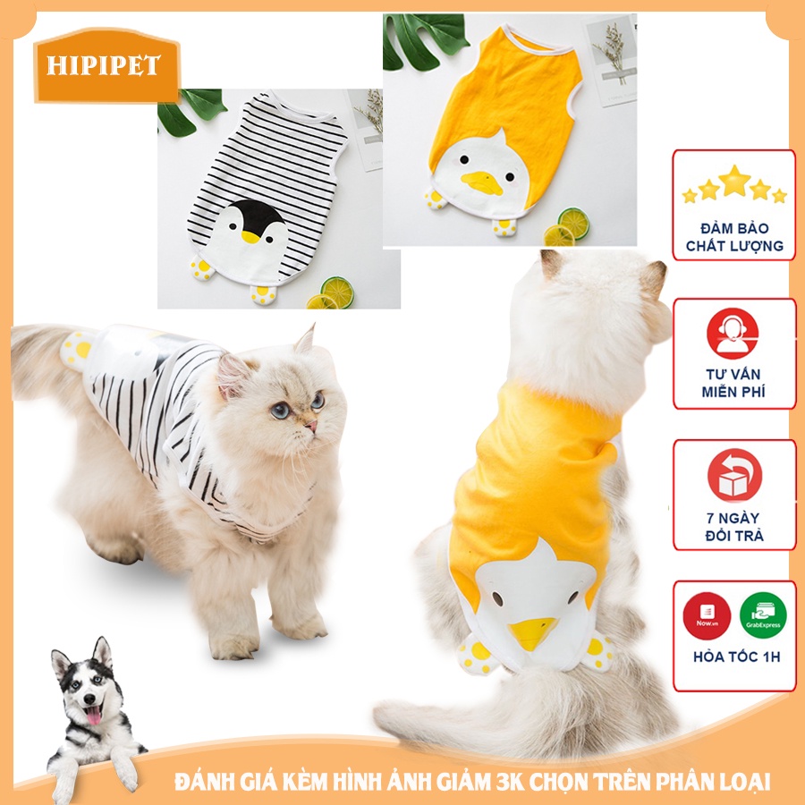 Áo ba lỗ cho mèo chó Hipipet - quần áo thú cưng chất cotton xịn dễ thương in hình chim cánh cụt
