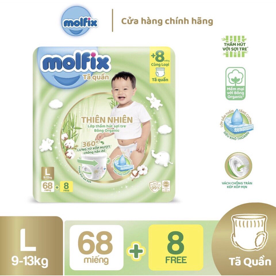 ️ Tã/bỉm quần Molfix Thiên nhiên Ultra Size S88/M84/L76/XL70/XXL64
