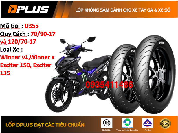 Combo 1 cặp vỏ dplus xe máy yamaha exciter 150cc