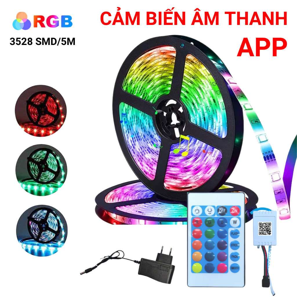 Dây led nháy đuổi SMD3528 RGB 5m bọc silicon cao cấp, đèn led trang trí decor phòng có điều khiển