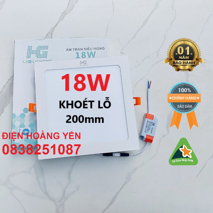 Đèn LED âm trần Vuông 18w ánh sáng trắng. Mua về chỉ gắn vô là xài - Kích thước mặt ngoài đèn: 22 x 22 cm