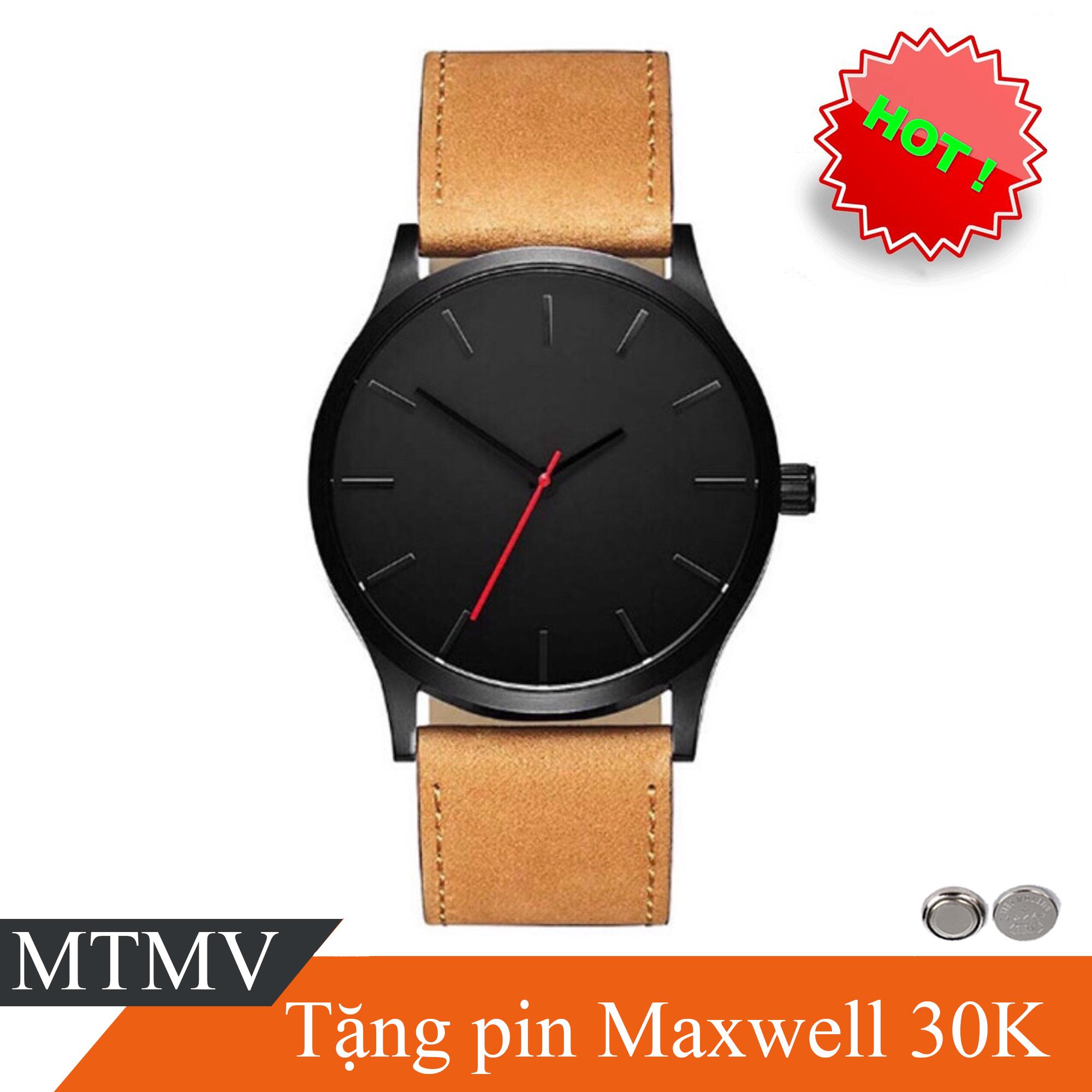 [HCM]đồng hồ dây da cho nam MT07 kiểu mẫu đơn giản thanh lịch kim giây màu đỏ nổi bật ( tặng kèm pin )