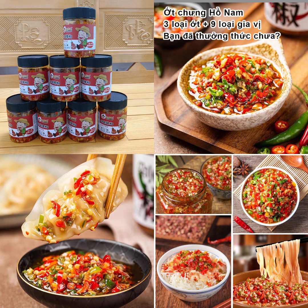 Ớt chưng hồ nam ⚡ chuẩn chính hãng ⚡ ớt chưng dầu trung quốc hũ 280g có 3 loại ớt và 9 loại gia vị