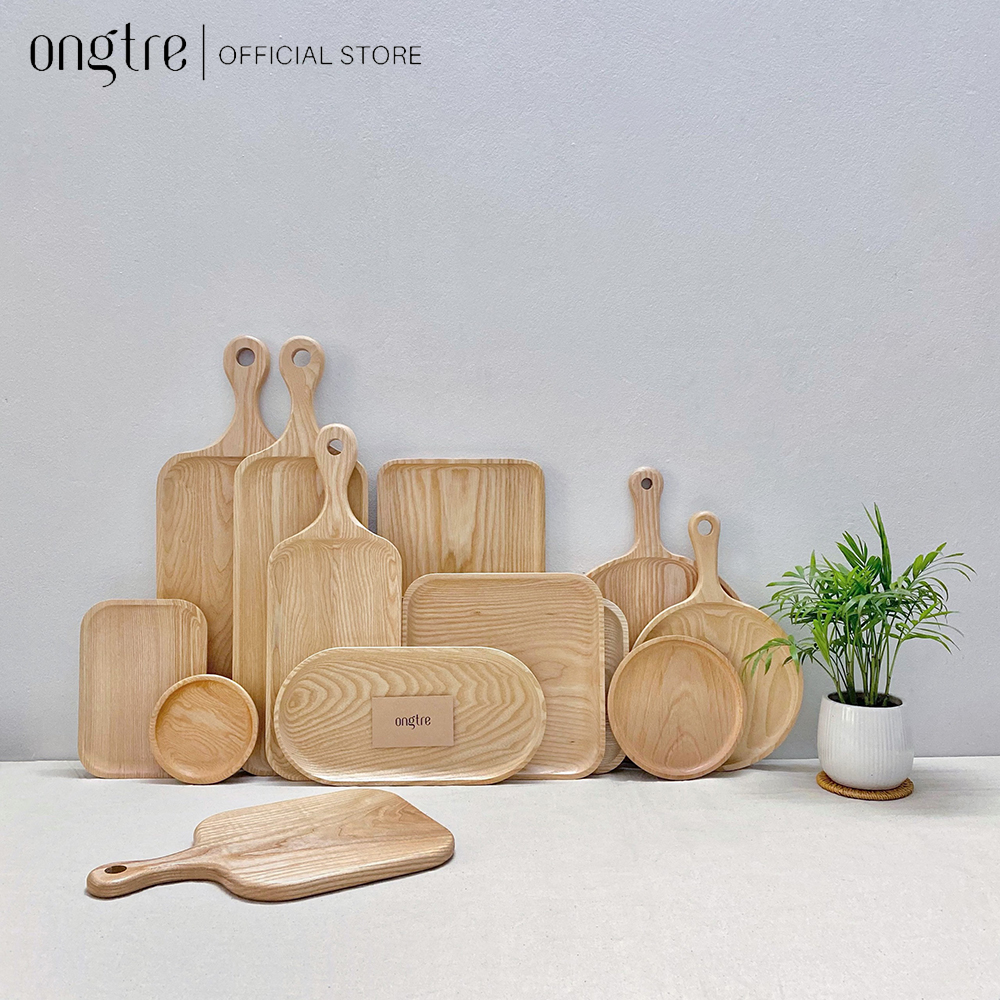 Khay gỗ decor nguyên khối hình tròn, chữ nhật, vuông...khay gỗ tần bì Nhiều kích thước (Hàng VN) | ongtre® (Vietnam)
