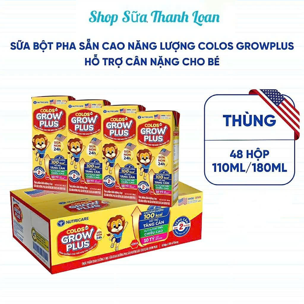 (HSD T5-2026) Thùng 48 Hộp Sữa Pha Sẵn Nutricare Colos 24h Grow Plus 110ml Phát Triển Toàn Diện.