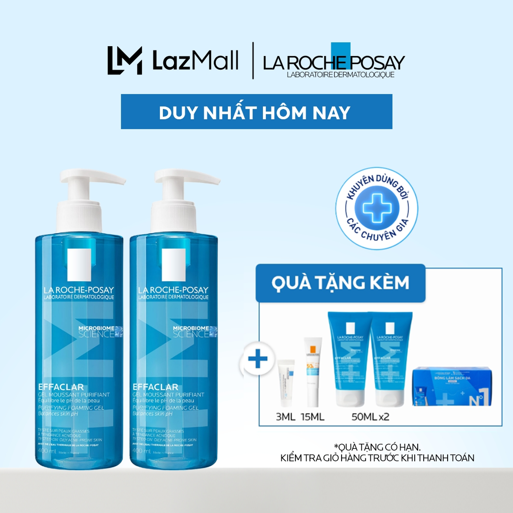 Bộ sản phẩm làm sạch tạo bọt dịu nhẹ La Roche-Posay Effaclar Gel Foaming 400ml