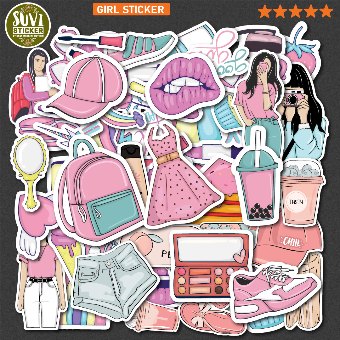 Sticker Cute Girl chống nước dán laptop, điện thoại, đàn guitar, mũ bảo hiểm. MSP: Girl-03