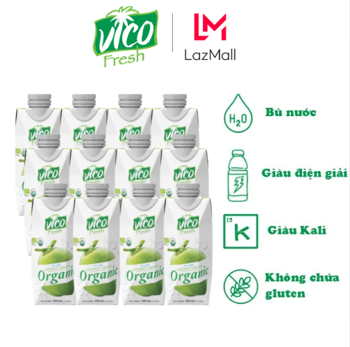 Combo 12 Hộp Nước Dừa Vico Fresh - Vị Organic - Dung Tích 330ml