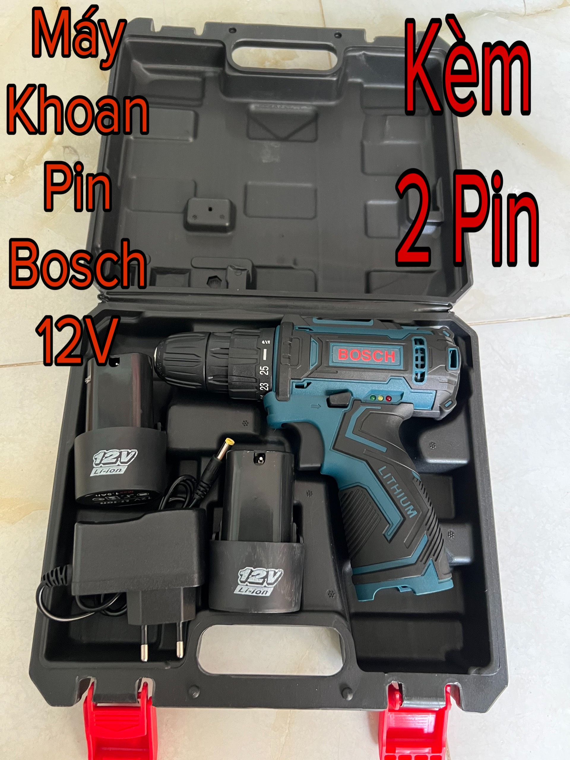 Máy khoan pin bossch 12v nhiều chức năng tặng kèm 2 pin. máy khoan bắt vít - ốc - vvvv...bảo hành 06 tháng.