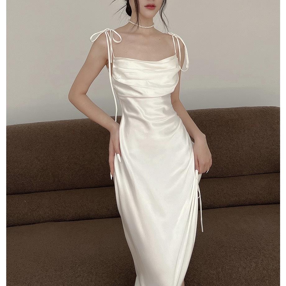 Đầm dự tiệc chất lụa cột dây vai chéo tà xinh xắn - Wendy DRESS