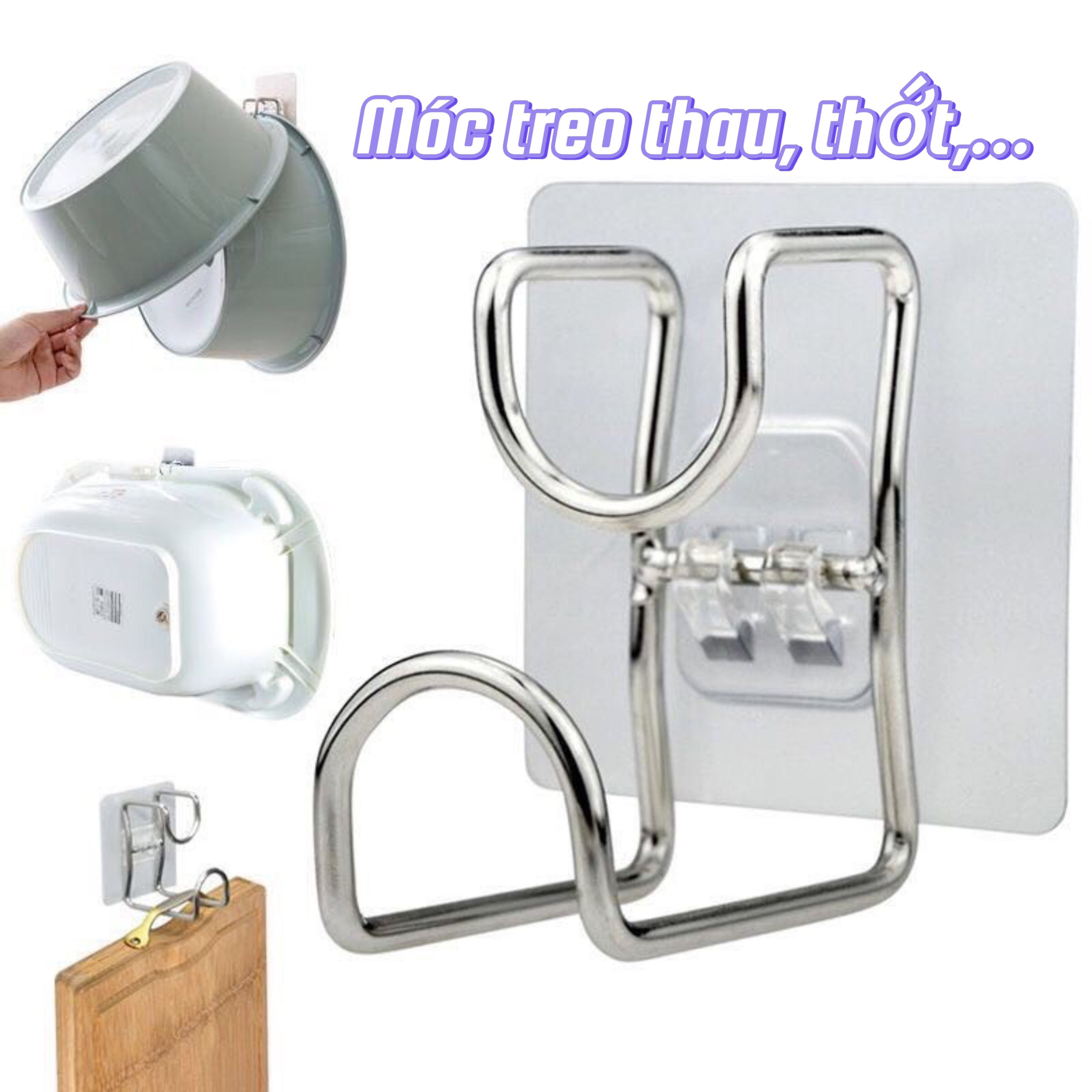 Móc Treo Thau / Nồi / Thớt - Treo Dụng Cụ Nhà Bếp Siêu Chắc - Móc Dính / Dán Tường Đa Năng Siêu Bền, móc treo inox, móc treo nắp nồi, móc treo nhà tắm , móc treo khăn , móc treo bông tắm , móc treo đa năng