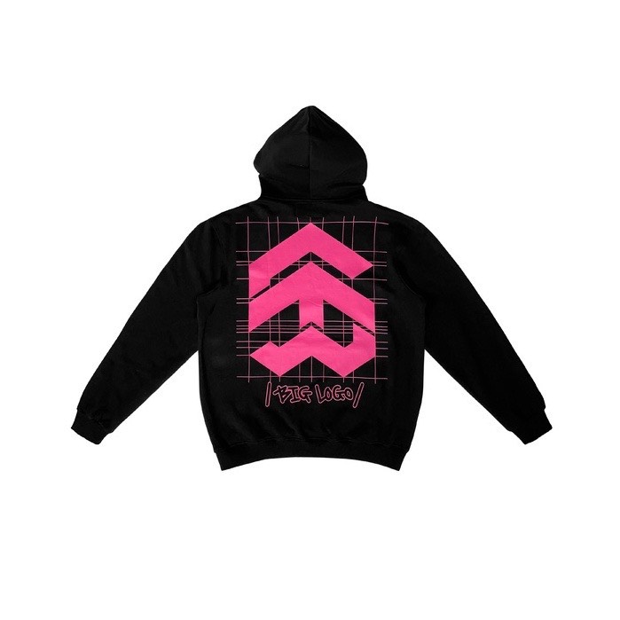 Áo khoác nón trùm có bo tay và bo lưng 5theway® /public icon/ big logo square hoodie™ màu đen