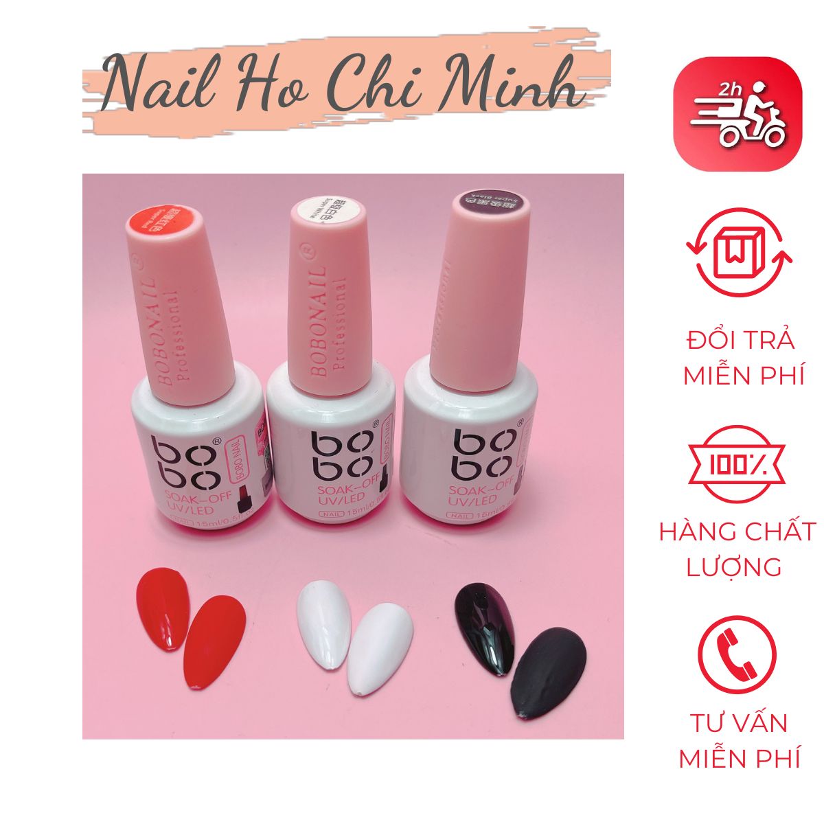 Sơn gel bobo đen, trắng và đỏ - chai 15ml