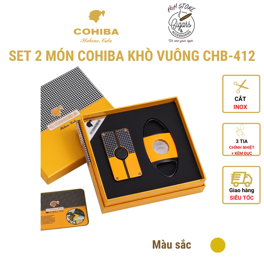 Set khò cắt 2 món cigar cohiba- khò, kèm đục - cắt inox - chb412 - h2h store