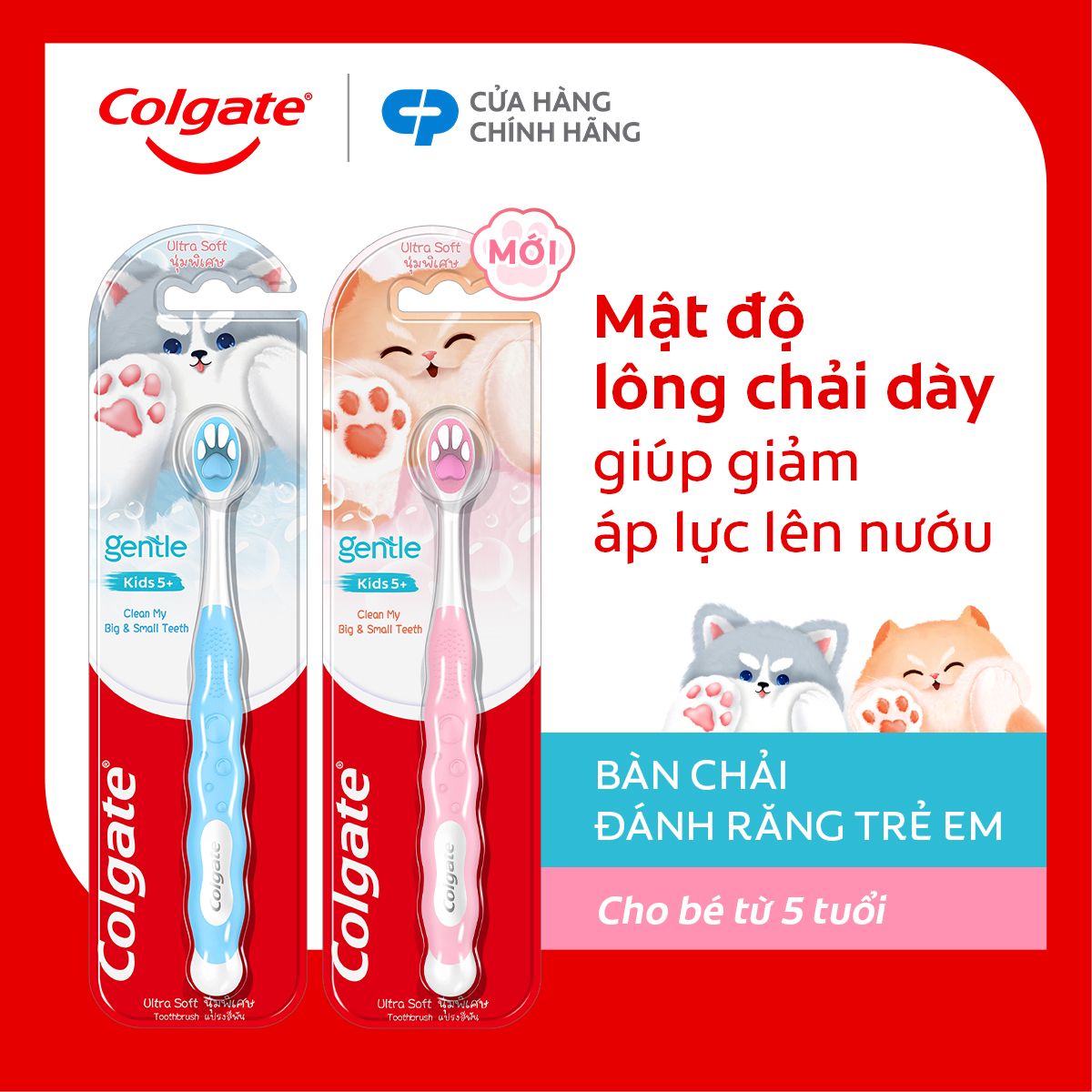Bàn chải Colgate cho bé 5+ tuổi Fluffy Paw họa tiết thú cưng đáng yêu, lông chải siêu mềm (mẫu ngẫu nhiên)