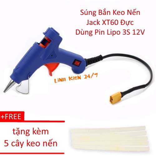 Combo súng bắn keo nến jack xt60 đực dùng pin lipo 3s 12v tặng kèm 5 cây keo nến 7mm