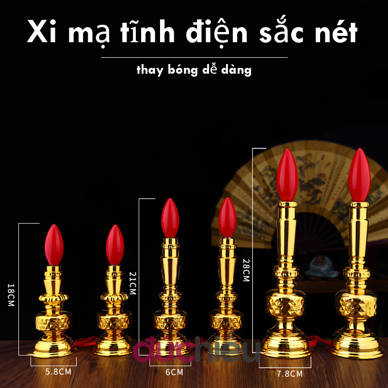 [ Hàng cực đẹp ] Bộ 2 đèn cầy nến để bàn thờ gia tiên thờ cúng mạ xi – Đức Hiếu Shop