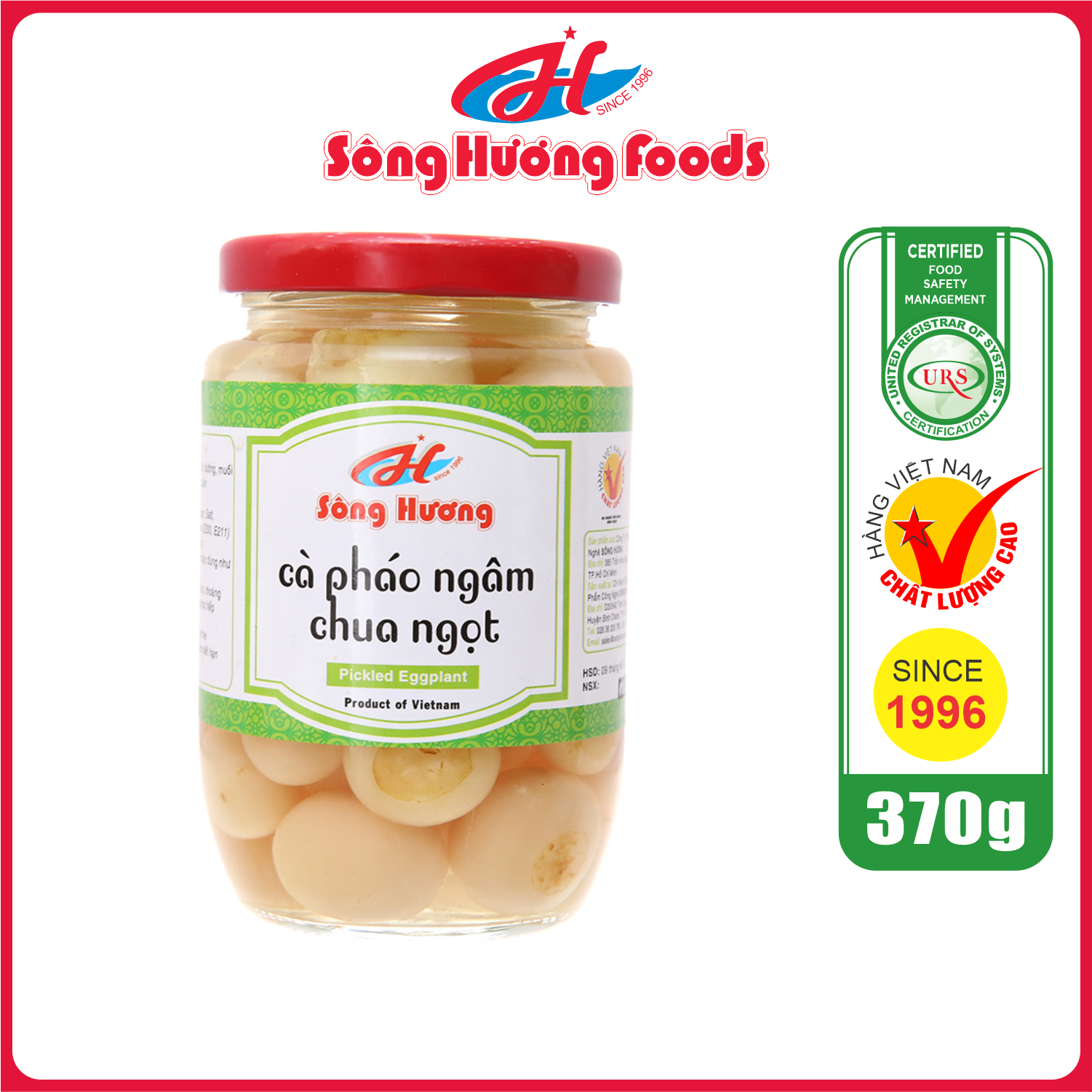 Cà Pháo Muối Ngâm Chua Ngọt Sông Hương Foods Hũ 370g - Ăn kèm cơm , bún , phở , mì tôm , ăn vặt , thịt nướng