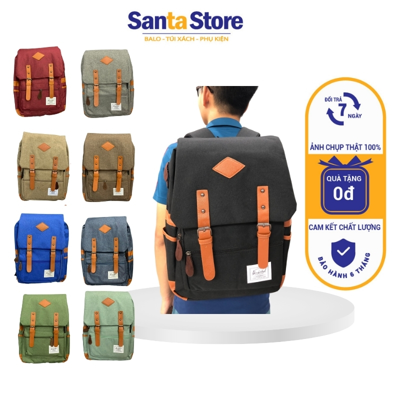 Balo Herschel đựng Laptop thời trang đi học đi làm nam nữ SANTA STORE HC703 Ba lô cặp công sở đẹp vải canvas chống nước cao cấp đựng laptop 14 15 16 inches có lớp chống sốc giá rẻ phong cách basic Hàn Quốc