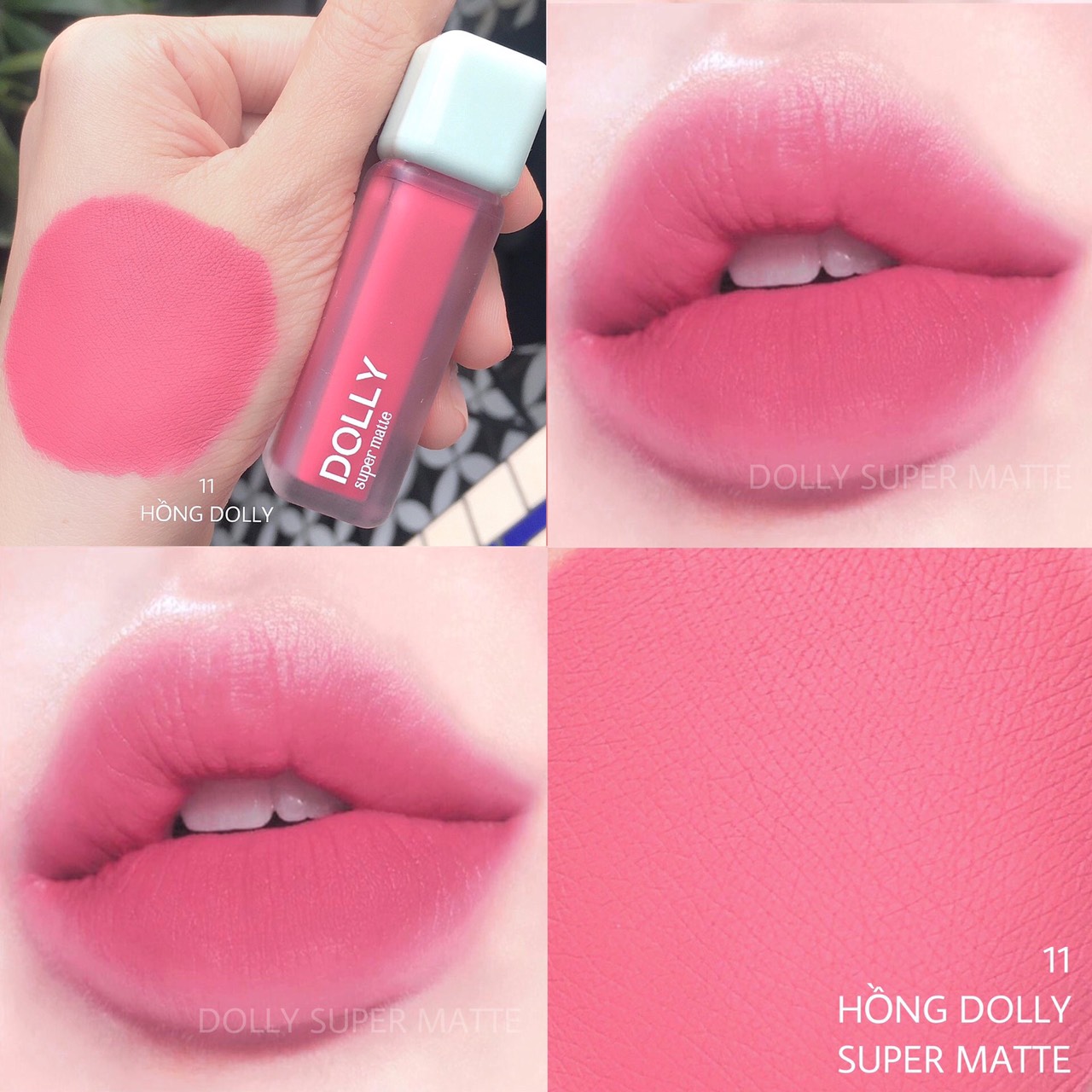 Son kem lì màu Hồng Dolly Dolly super matte, son kem lì không chì bền màu lâu trôi