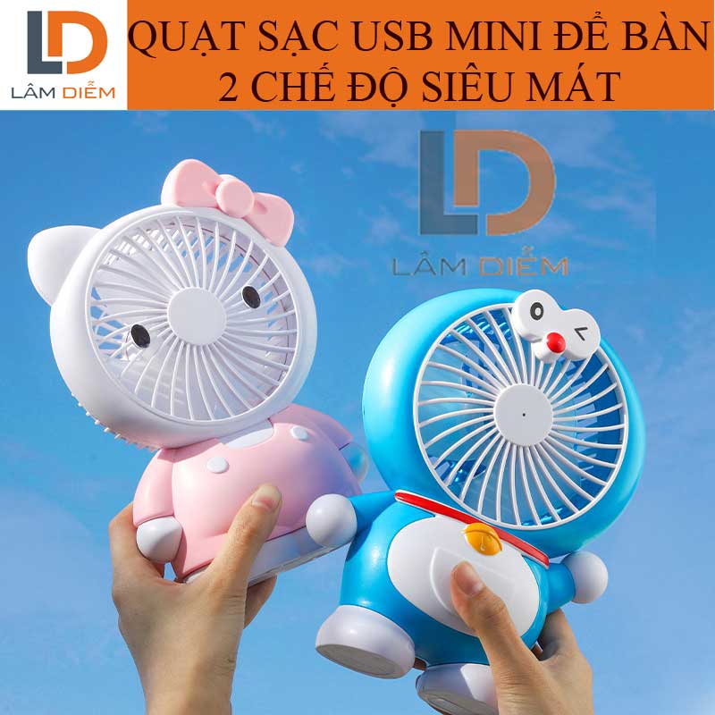 Quạt sạc để bàn 2 chế độ siêu mát đôrêmon kitty