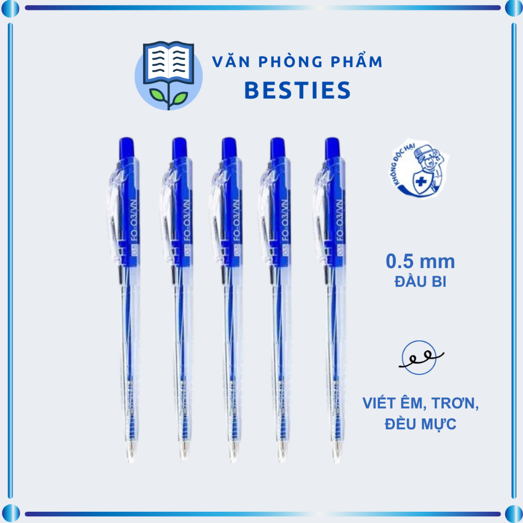 Bút bi Thiên Long Flexoffice FO - 03 ngòi 0.5mm mực xanh - Bút viết học sinh
