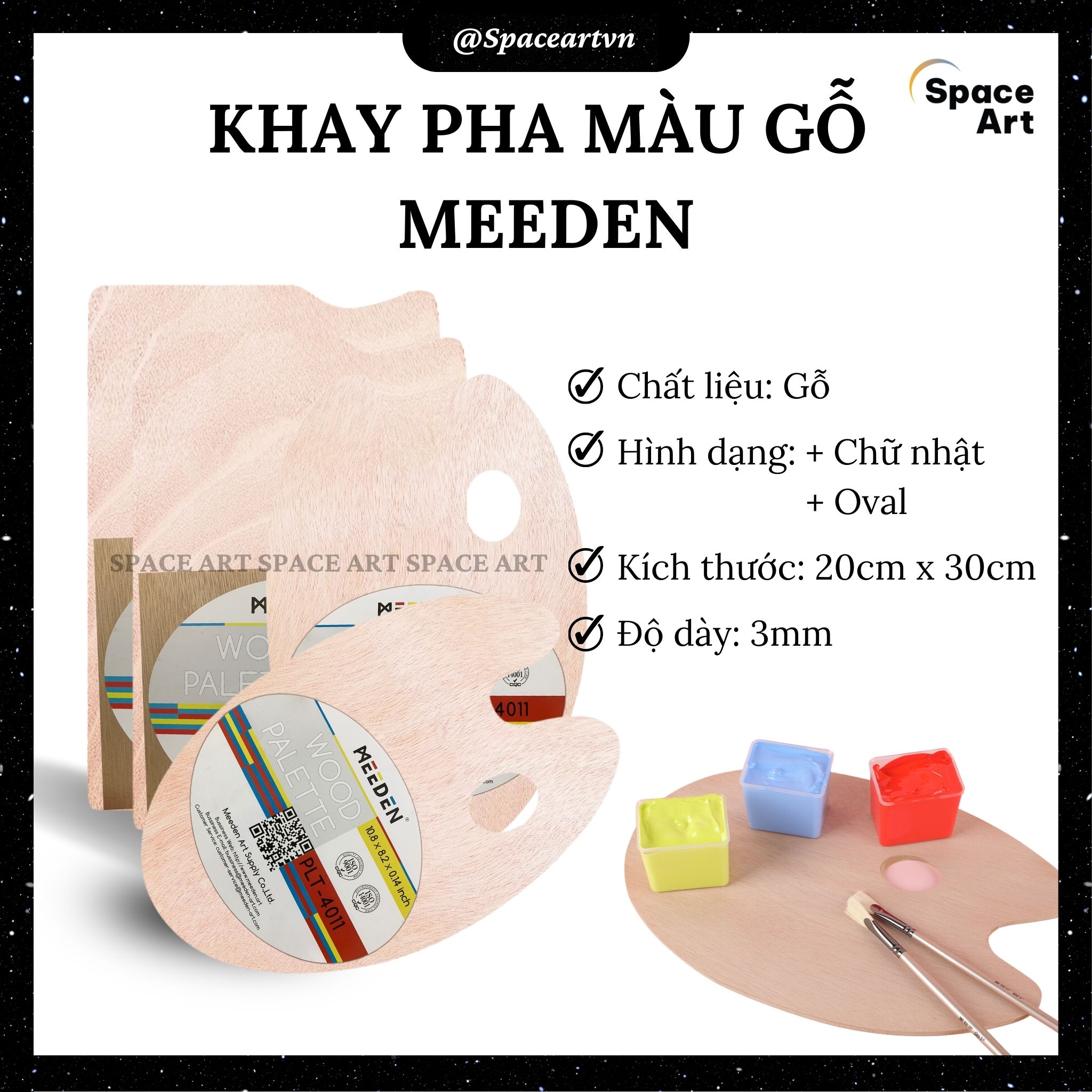 Khay Pha Màu Gỗ MEEDEN 20cm x 30cm Oval Chữ Nhật