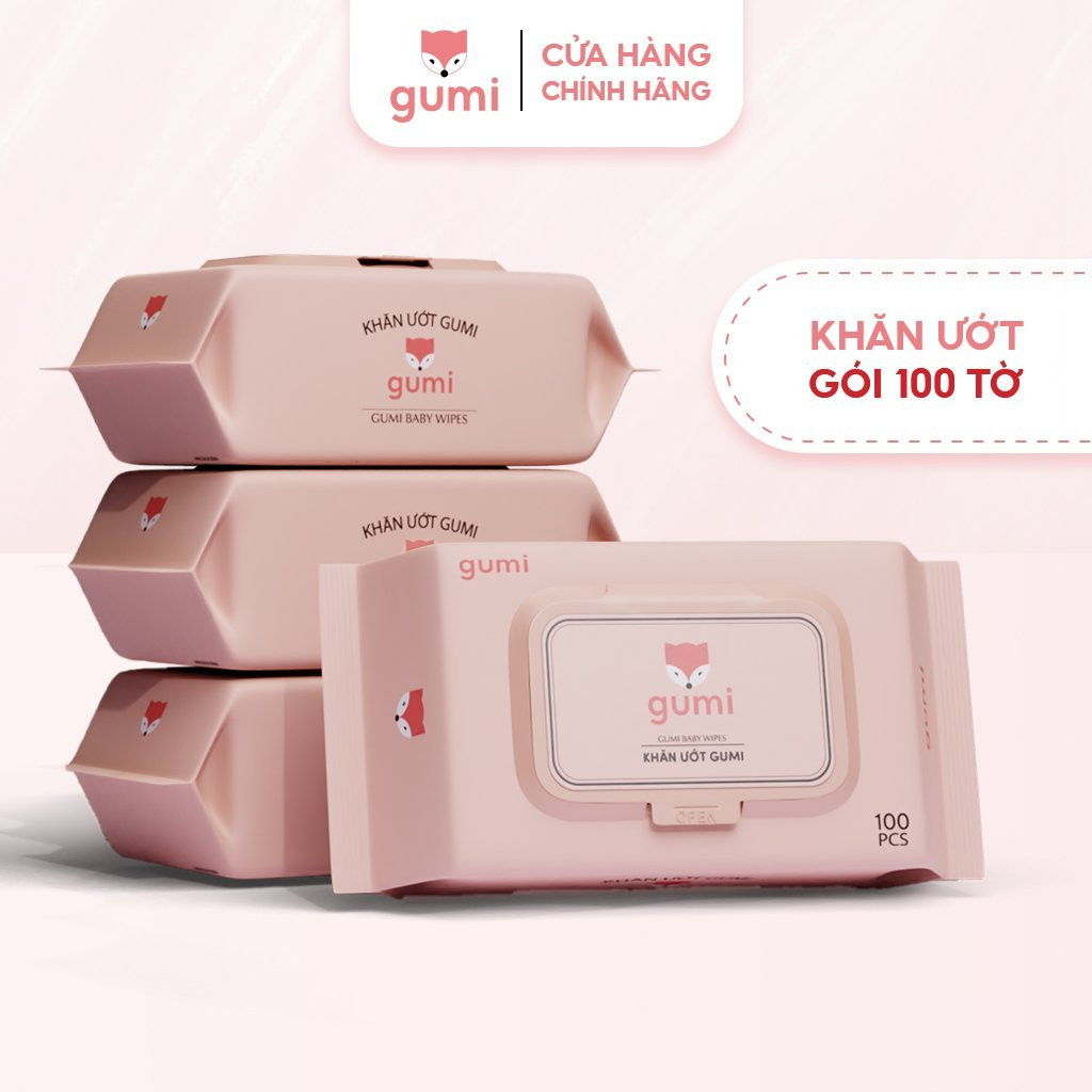 Thùng 5 gói khăn ướt GUMI không CỒN không PARABENS cao cấp dành cho em bé, cực kì an toàn