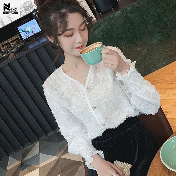 Áo Sơ Mi Voan Tơ Thêu Nữ Tính - New Thoi Trang