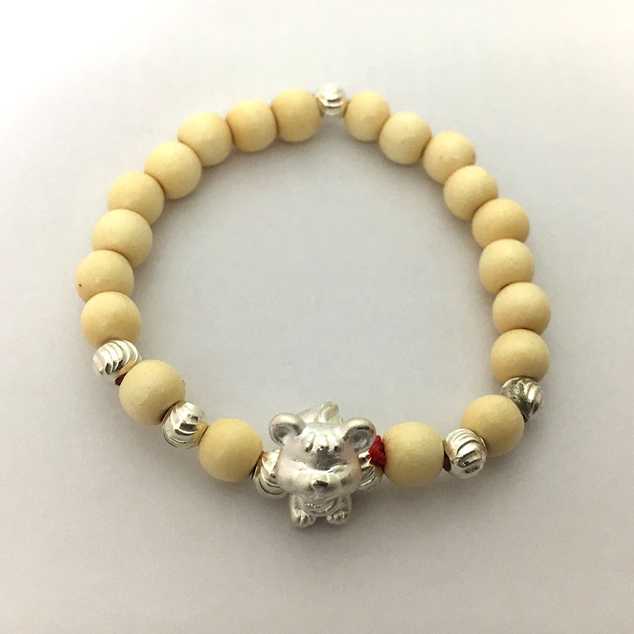 Vòng dâu tằm cho bé sơ sinh kèm cham con chuột bạc ta cao cấp cho bé tuổi Tí thương hiệu Liên Minh - VDT03(TRẮNG)