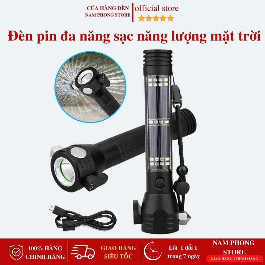 Đèn pin năng lượng mặt trời 11 chức năng chống nước cao cấp, đèn pin cứu hộ đa năng, đèn pin sinh tồn siêu sáng