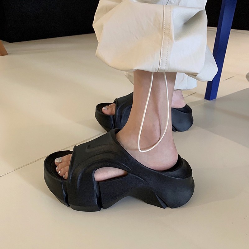 Internet Celebrity Same Style Jelly Color 2023 One Strap Mules Slippers Women's Summer Outer Wear Thick Bottom Super Soft Bouncy
