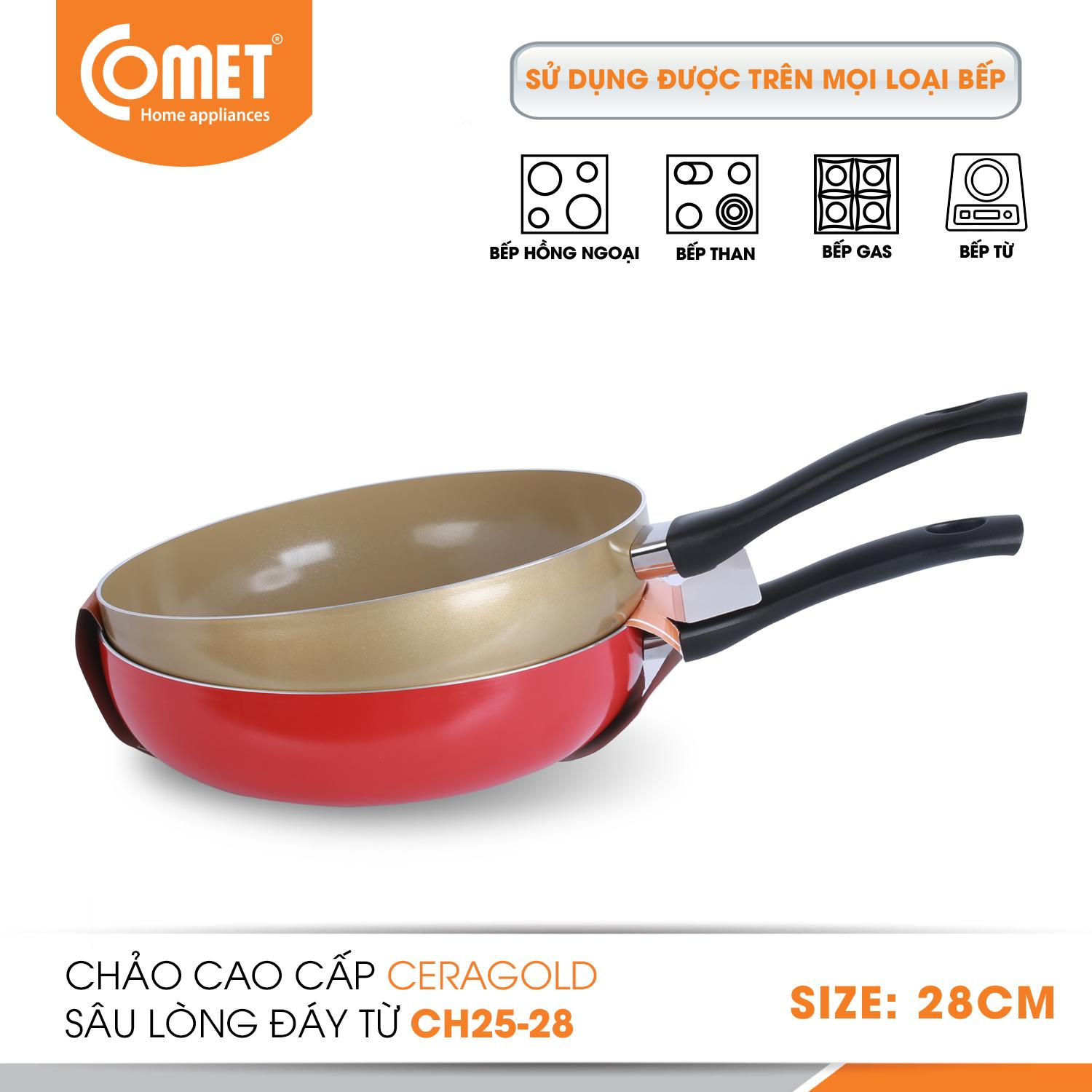 Chảo chống dính cao cấp lòng sâu đáy từ COMET - CH25-28 size lớn 28cm, dùng được cho bếp từ và tất cả các loại bếp - Hàng chính hãng