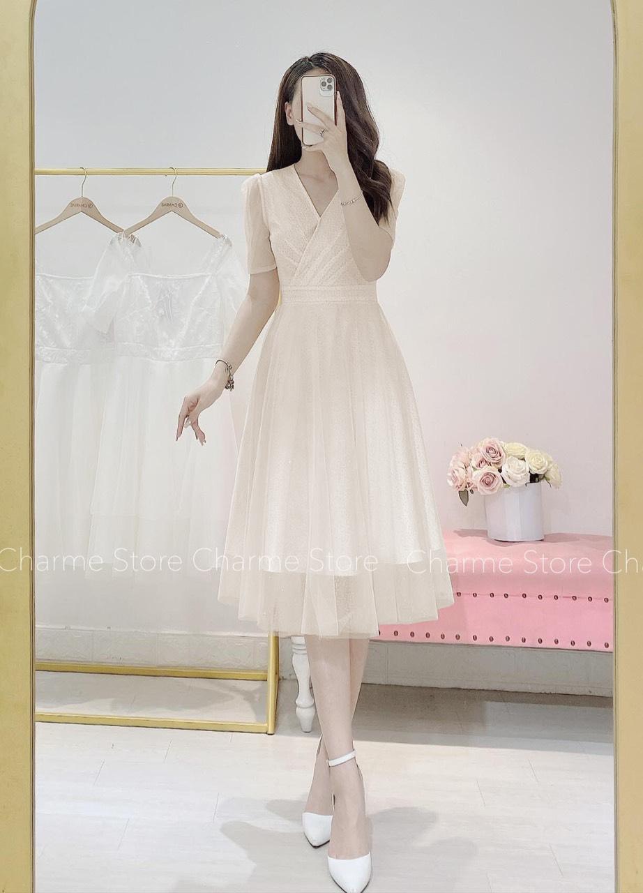 Đầm xòe lưới kim tuyến 2 lớp-QH