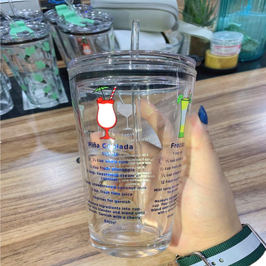 Ly Cốc Thủy Tinh Uống Trà Sữa Có  Nắp TI0353